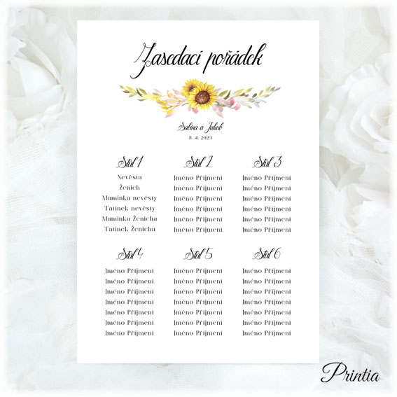 Wedding seating planwith sunflowers 