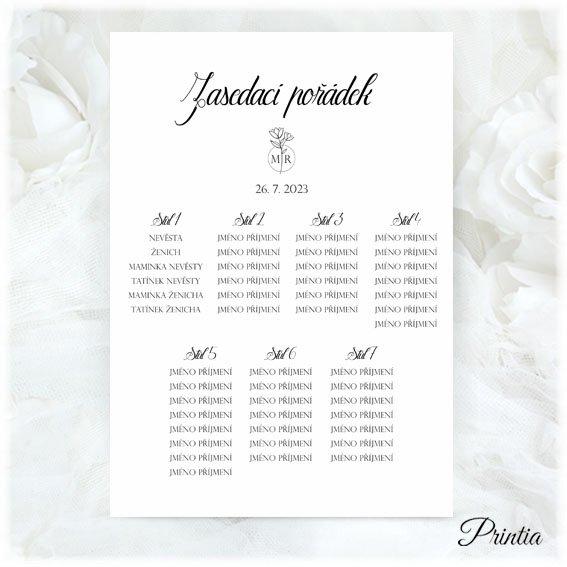 Wedding seating plan with initials