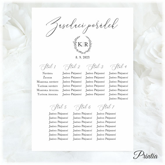 Wedding seating plan with engaged couple initials 