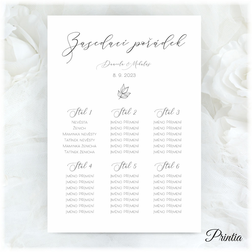 Wedding seating chart with leaf