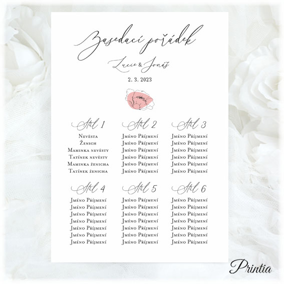 Wedding seating chart with poppy flower