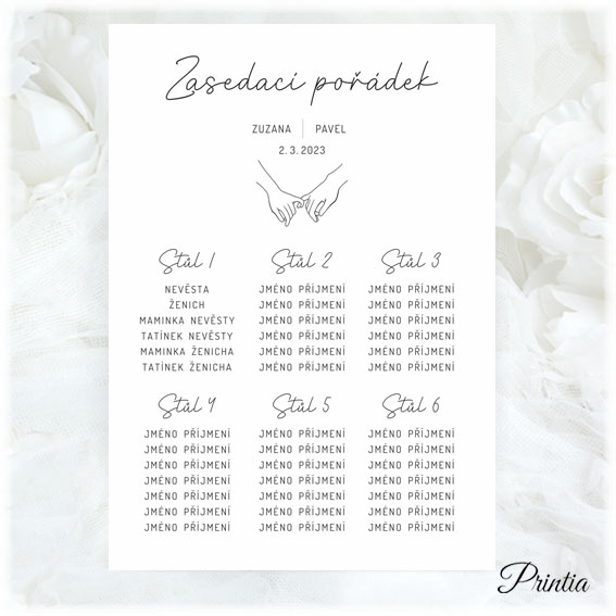 Wedding seating chart with holding hands 