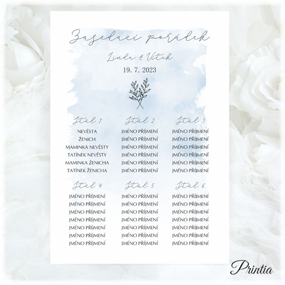Wedding seating chart with watercolor background and twig 