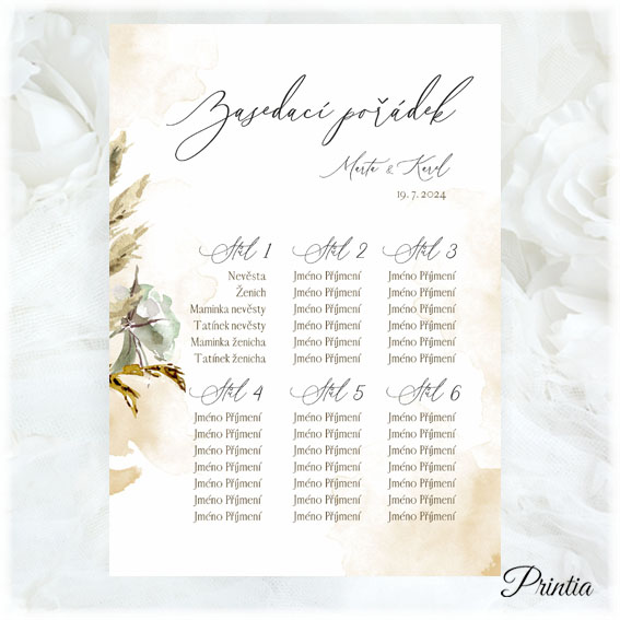 Wedding seating plan schedule floral