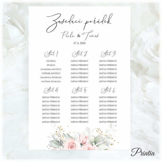 Wedding seating chart with watercolor flowers 