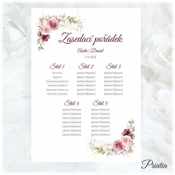 Wedding seating chart with flowers