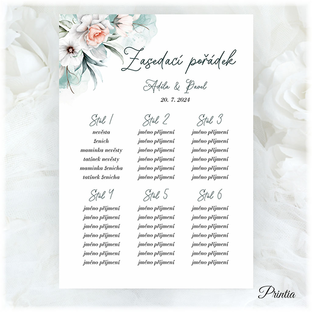Floral wedding seating chart