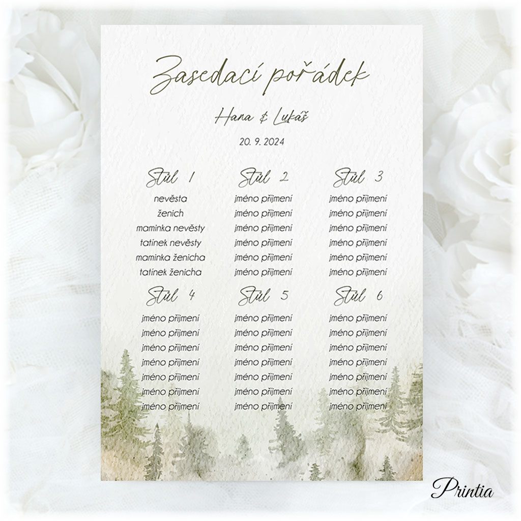 Wedding seating chart with forest