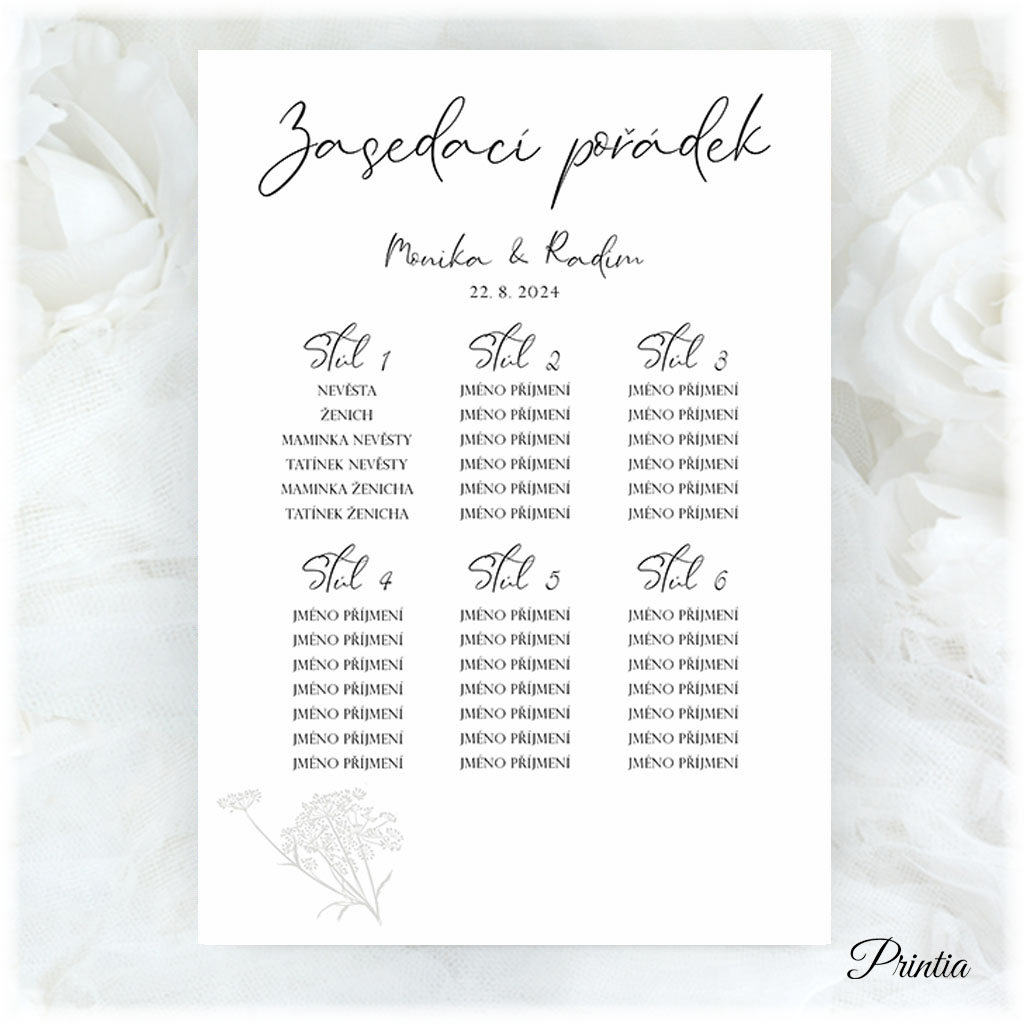 Wedding seating chart with flower