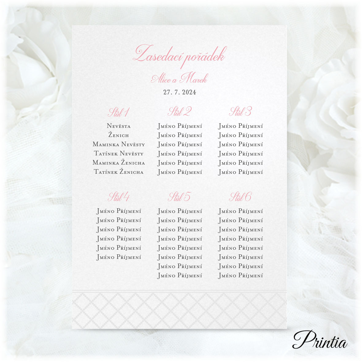 Wedding seating plan with gray ornament