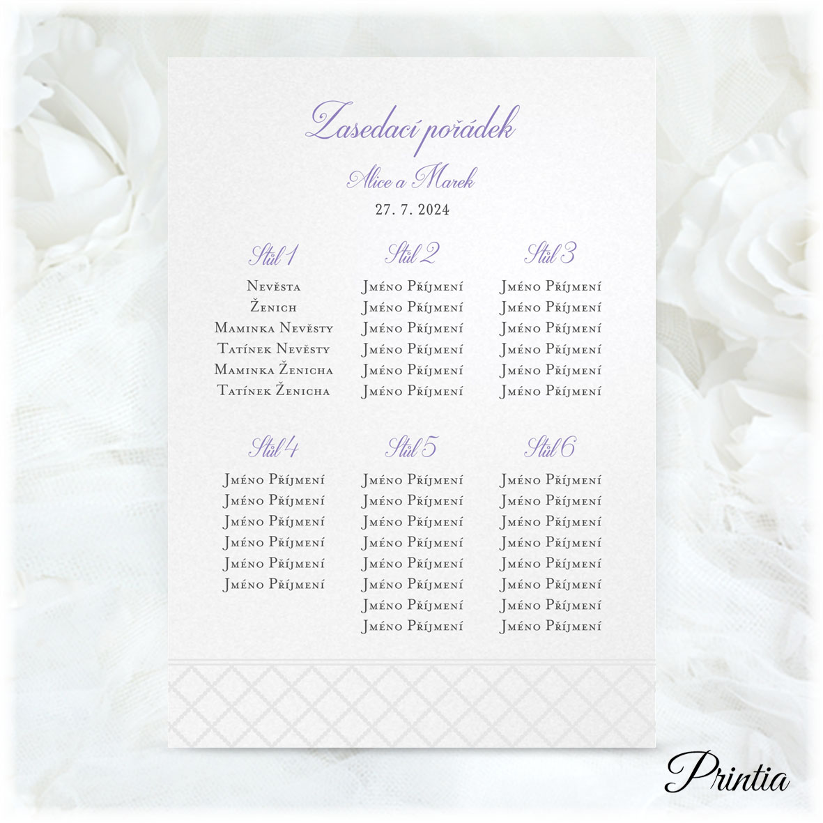 Wedding seating plan with gray ornament