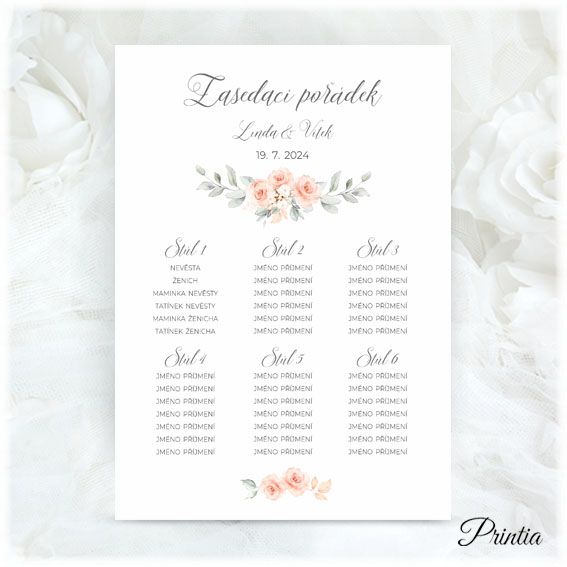 Seating plan with apricot flowers