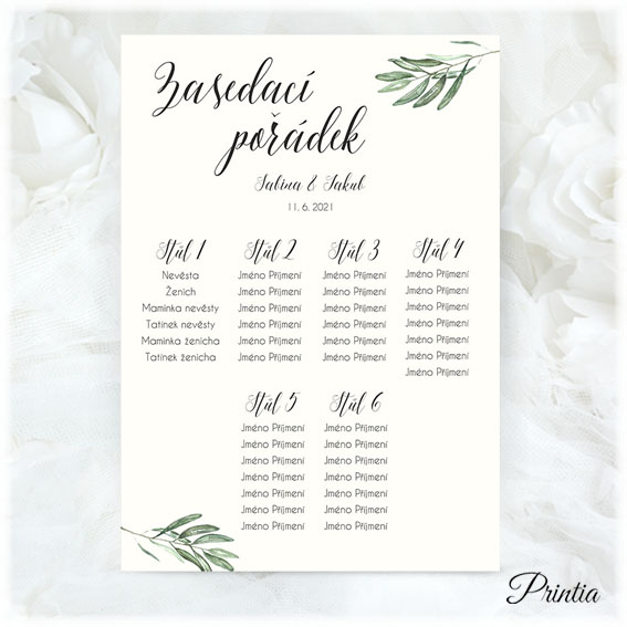 Wedding seating chart with olive branches
